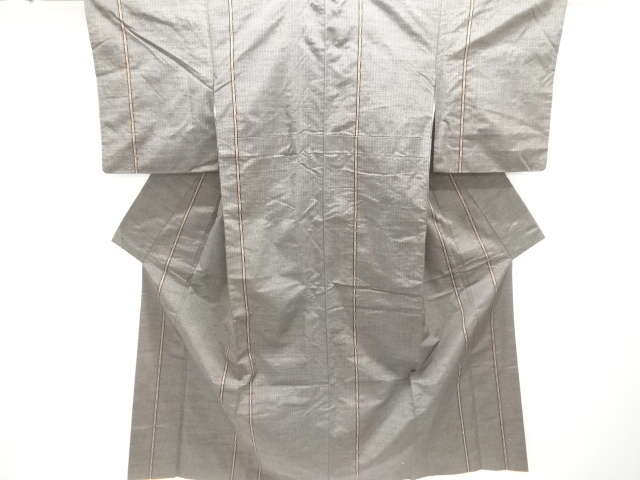 JAPANESE KIMONO / ANTIQUE KIMONO / SILK / TSUMUGI / WOVEN ABSTRACT STRIPE